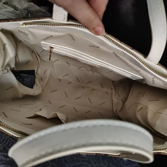 New with Tags MSRP 129 - Bebe Tote tan and white - Picture 7 of 7